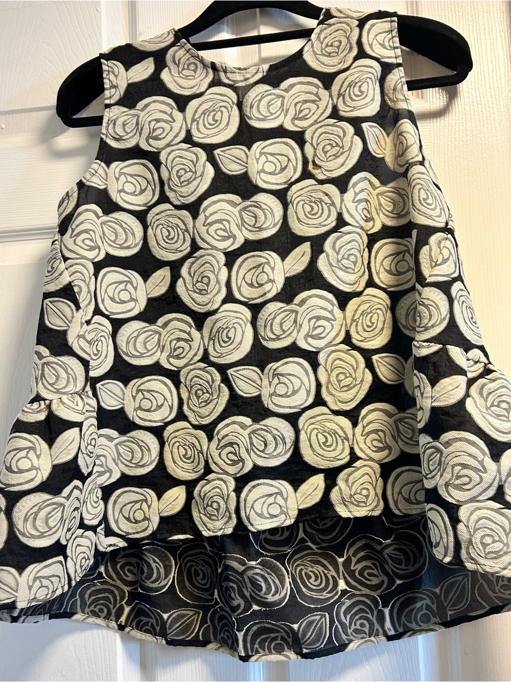 Who What Wear Women’s Black/grey cream peplum top Silver Rose Jacquard